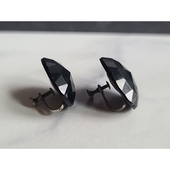 Black Oval Screwback Earrings Vintage, READ USED - Picture 5 of 10